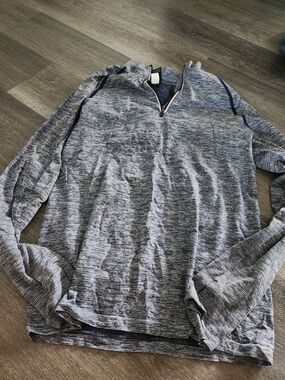 PINK Victoria's Secret Heathered Blue Quarter-Zip Hoodie Lightweight Pullover Lg
